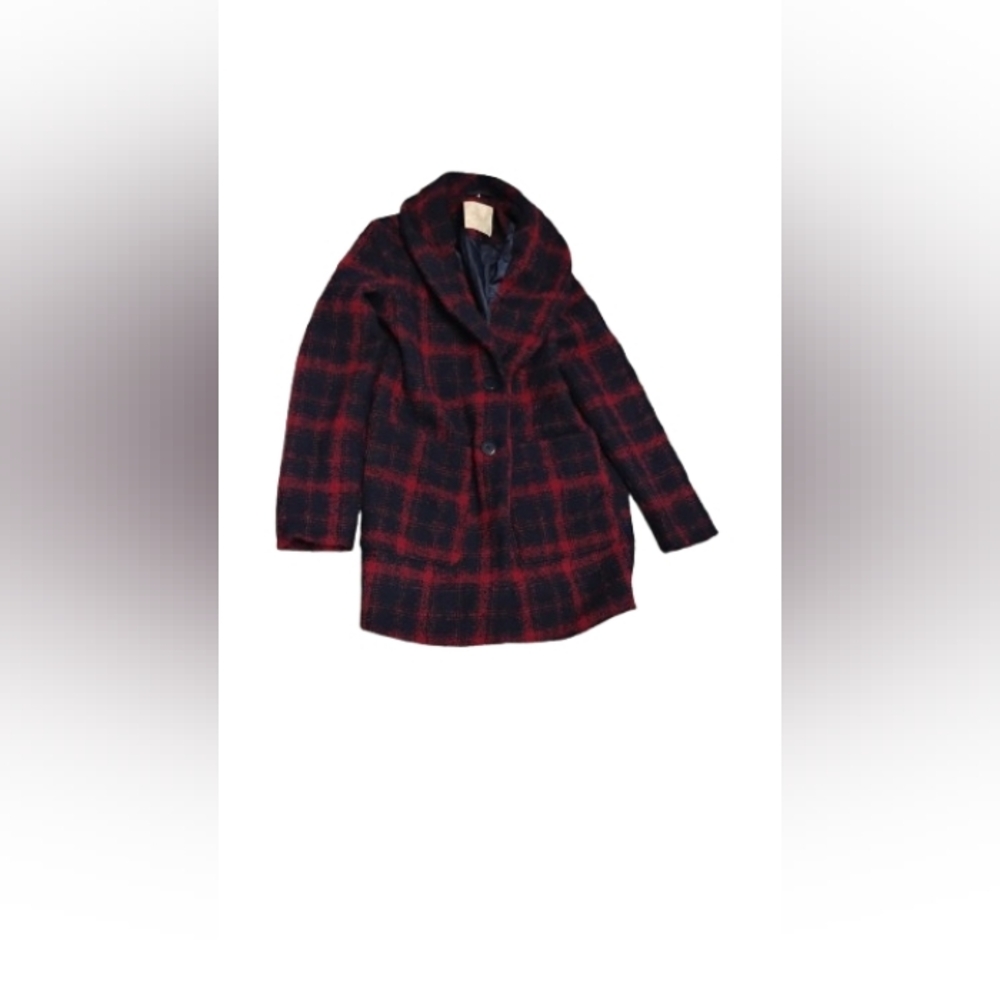 Altar'd State Womens Plaid Buttoned Collared Coat Sz S